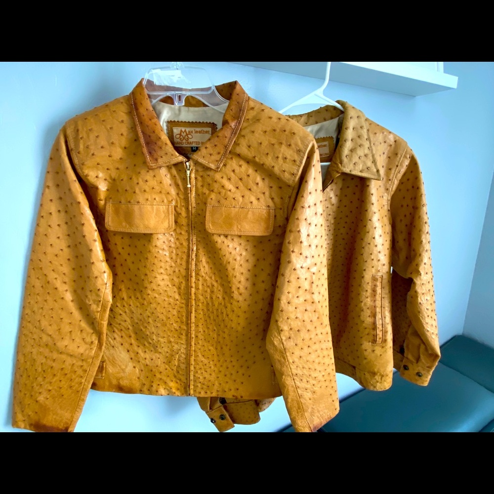 Max leather full ostrich bomber jacket